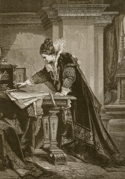 Queen Elizabeth Signing the Death Warrant of Mary Queen of Scots, Engraved by C. Butterworth by Sandor Liezen Meyer